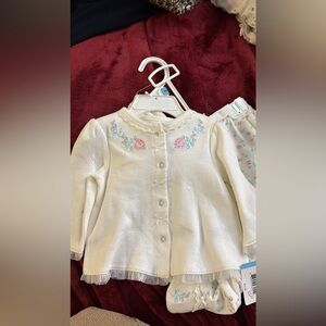Little Me Cream Cardigan with Pink and Mint Embroidery